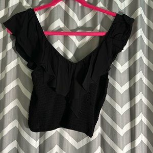 Black ruffled crop top